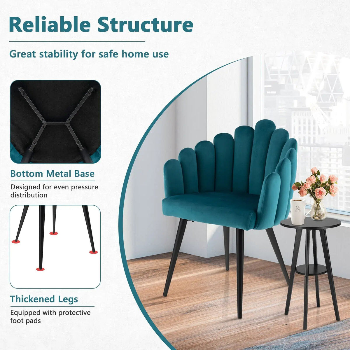 Modern Velvet Dining Chair with Metal Base and Petal Backrest by DirectDeals