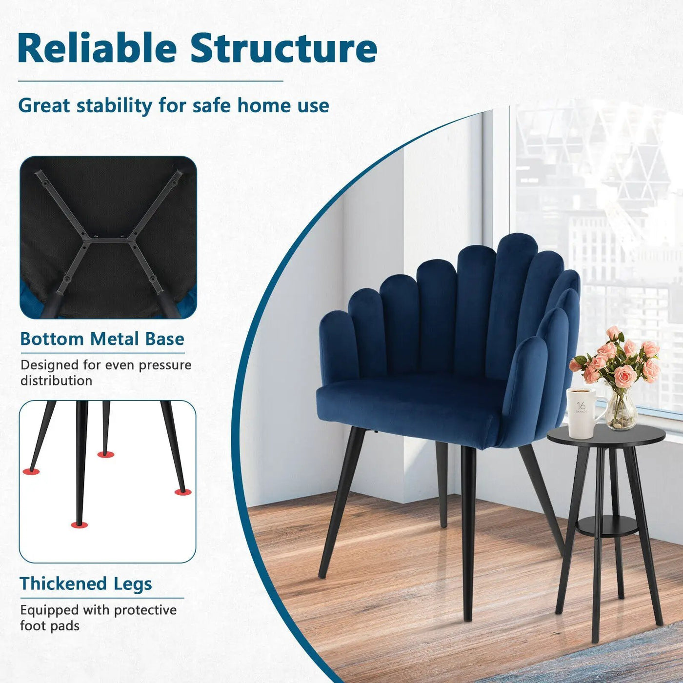 Modern Velvet Dining Chair with Metal Base and Petal Backrest by DirectDeals