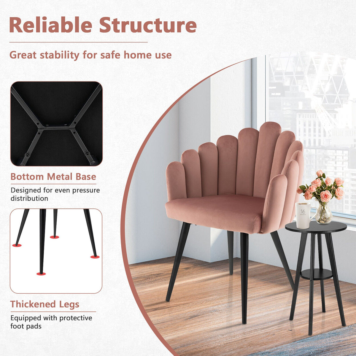 Modern Velvet Dining Chair with Metal Base and Petal Backrest, photo 30 of 32