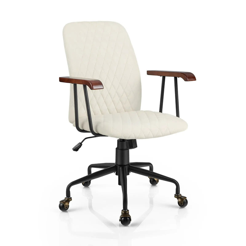 Velvet Home Office Chair with Wooden Armrest by DirectDeals