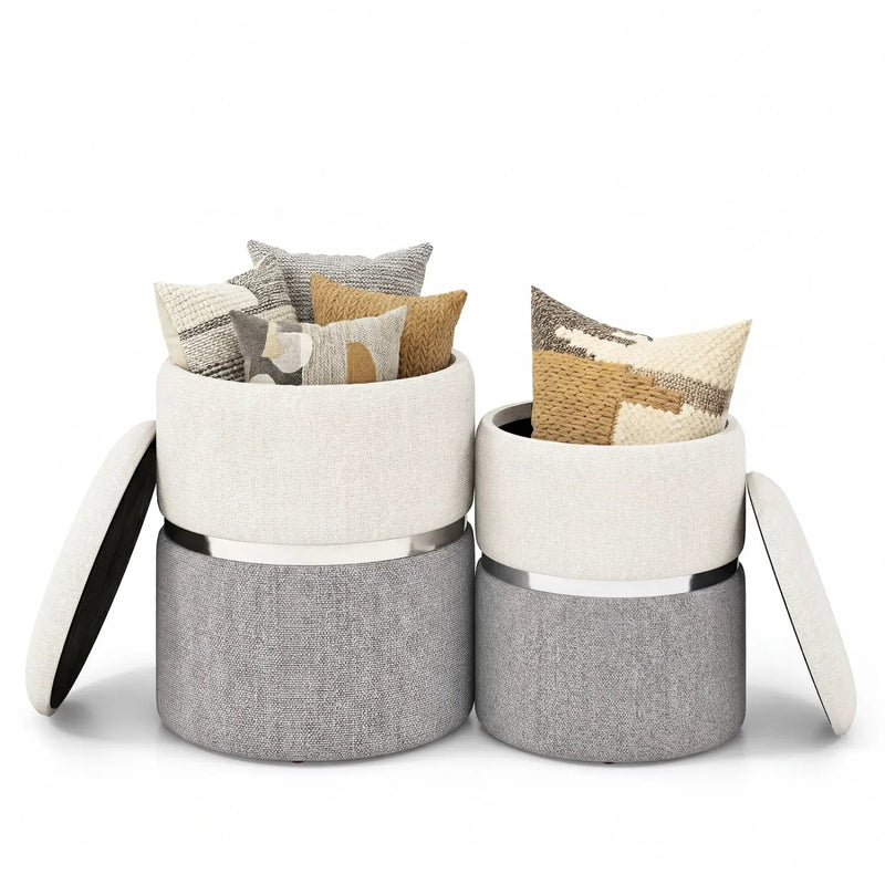 Velvet/Linen Fabric Storage Ottoman Set of 2 by DirectDeals