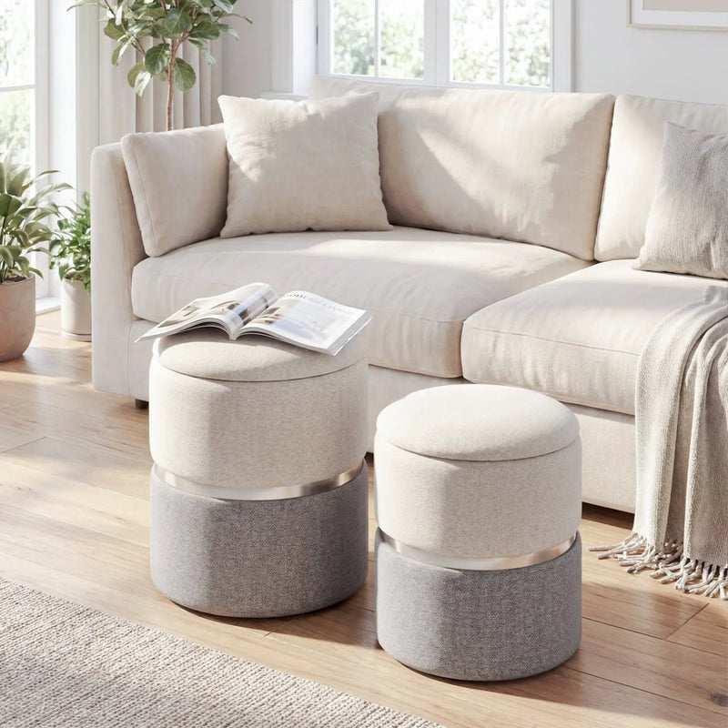 Velvet/Linen Fabric Storage Ottoman Set of 2 by DirectDeals