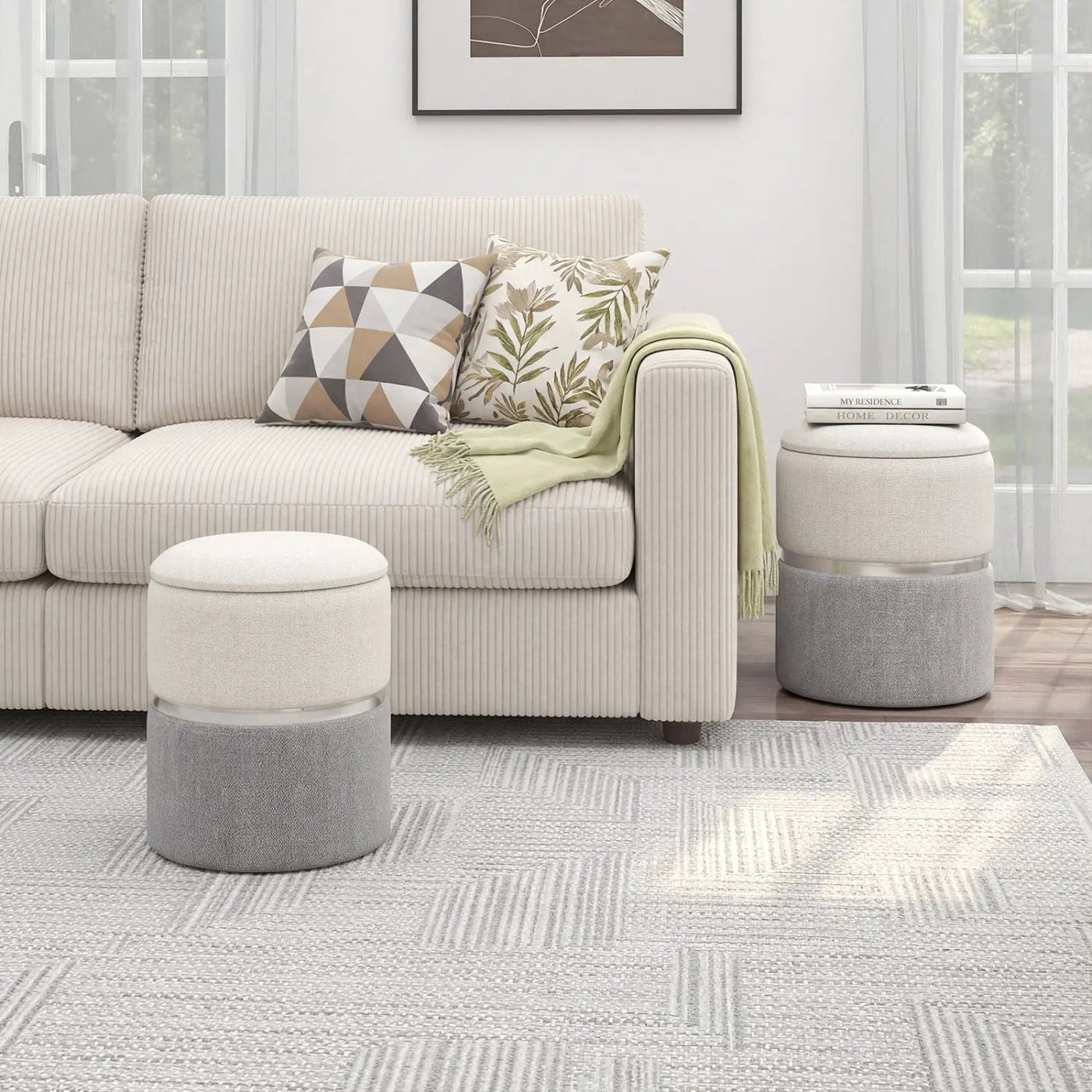 Velvet/Linen Fabric Storage Ottoman Set of 2 by DirectDeals