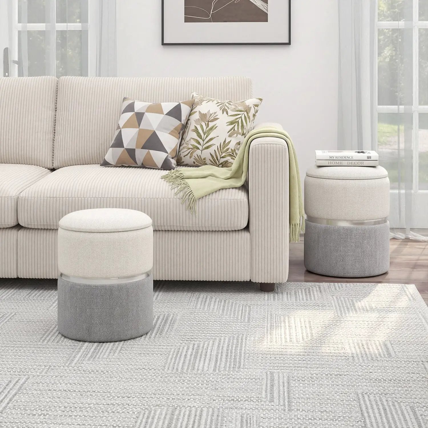 Velvet/Linen Fabric Storage Ottoman Set of 2 by DirectDeals