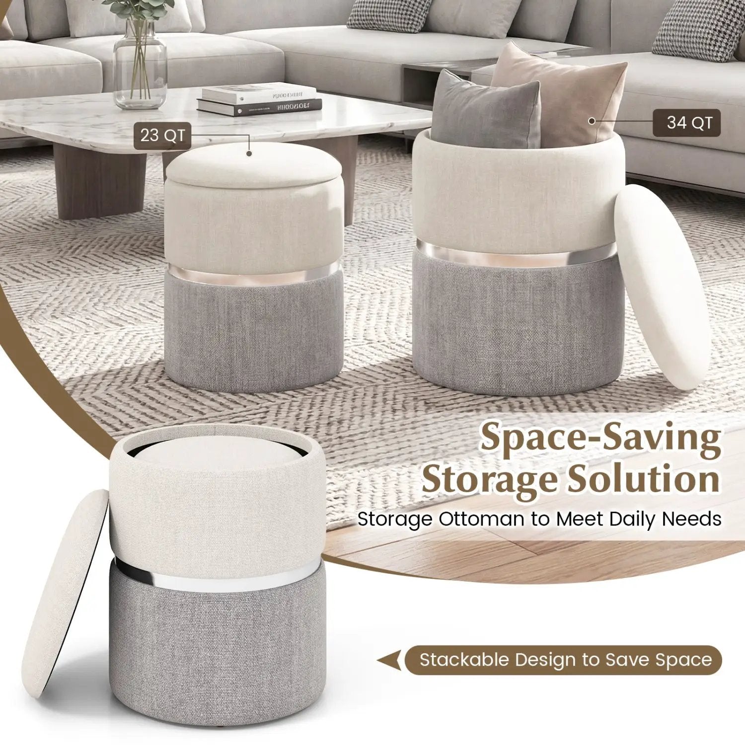 Velvet/Linen Fabric Storage Ottoman Set of 2 by DirectDeals