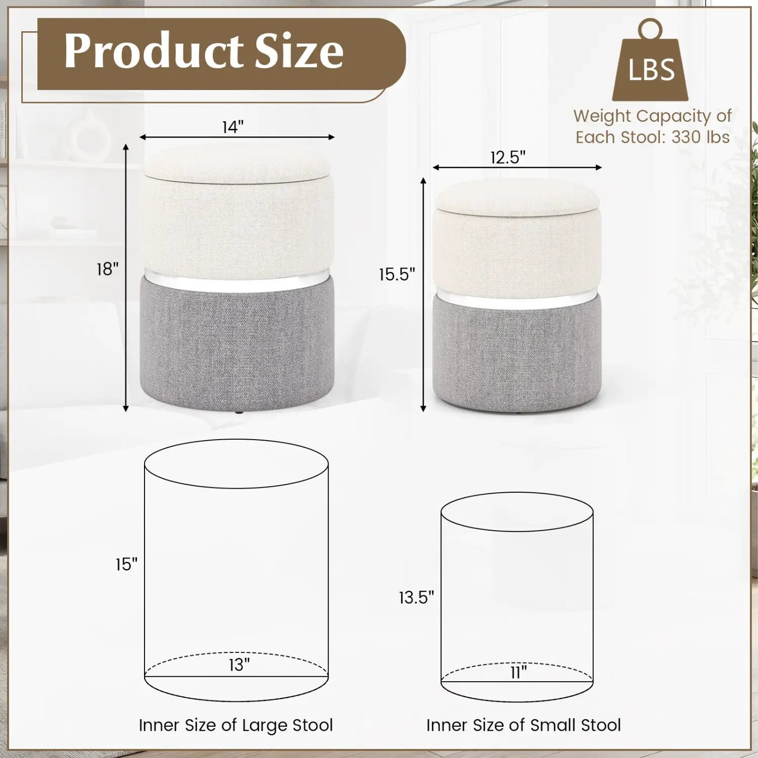 Velvet/Linen Fabric Storage Ottoman Set of 2 by DirectDeals