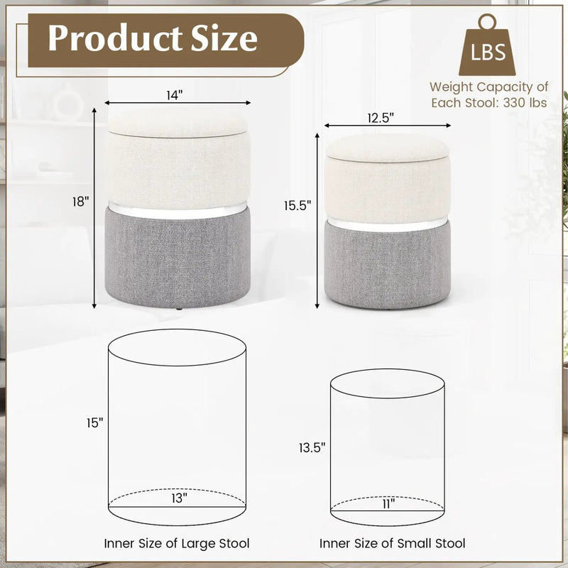 Velvet/Linen Fabric Storage Ottoman Set of 2 by DirectDeals