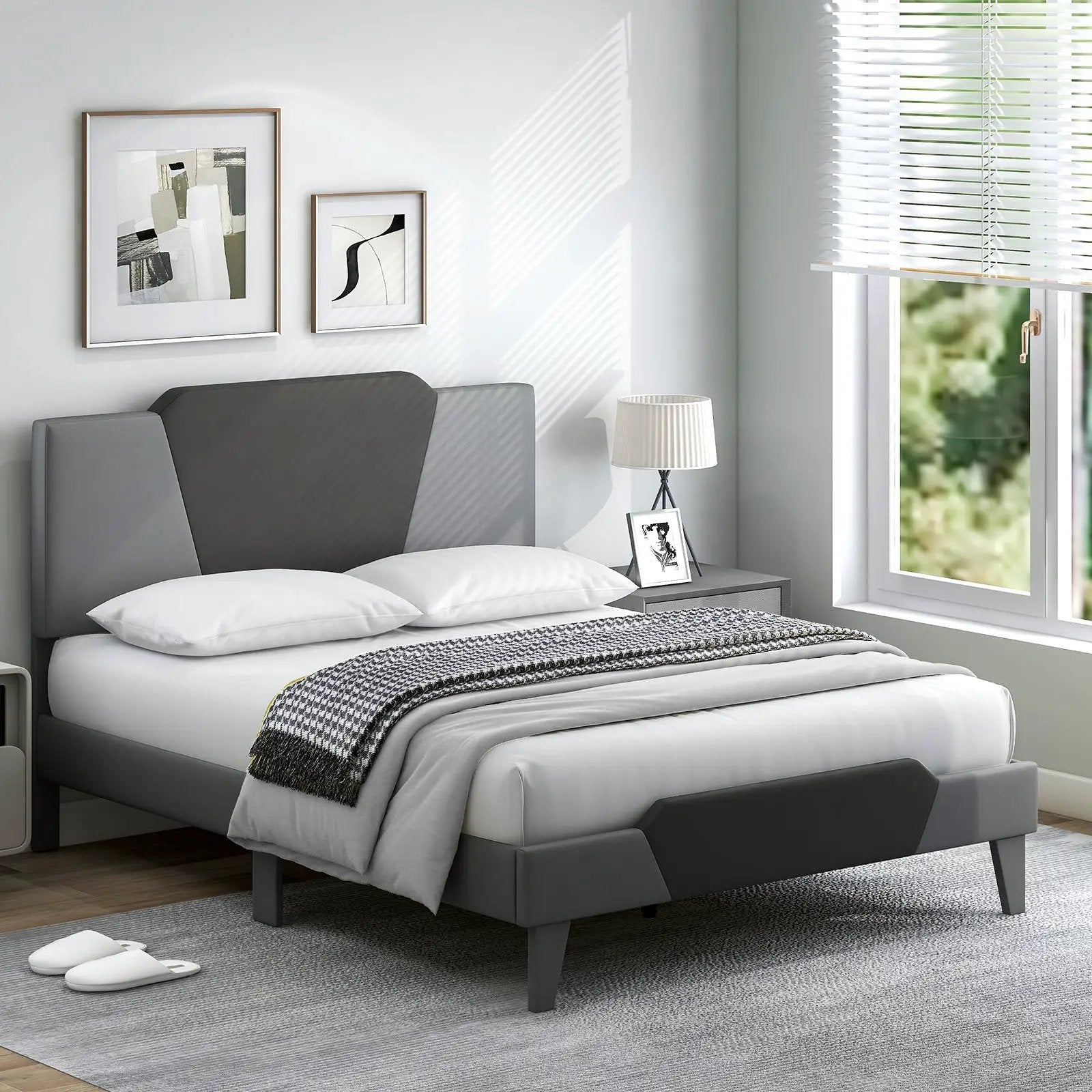 Full/Queen/Twin Velvet Upholstered Bed Frame with High Headboard by DirectDeals