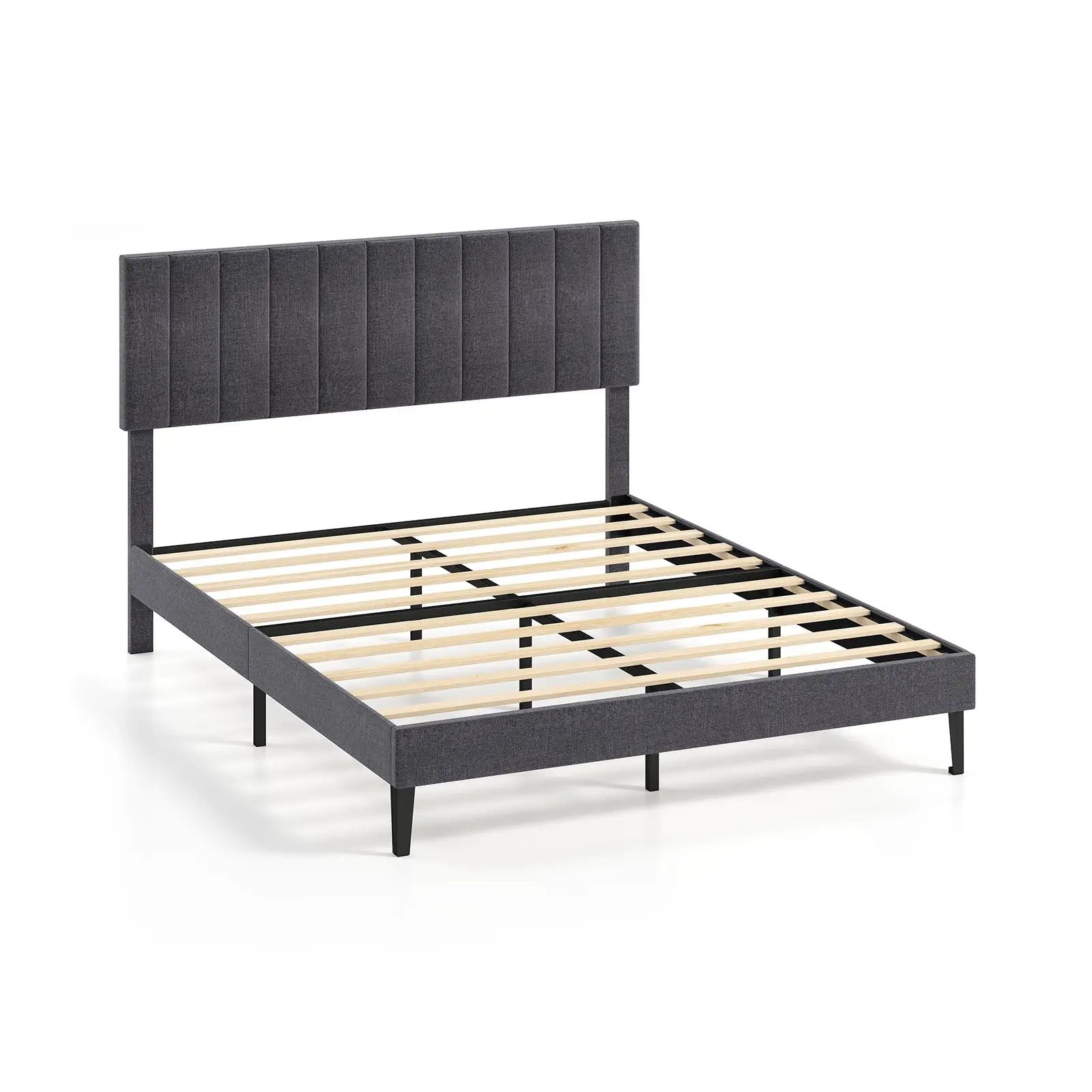 Velvet Upholstered Platform Bed with Height Adjustable Vertical Channel Headboard by DirectDeals