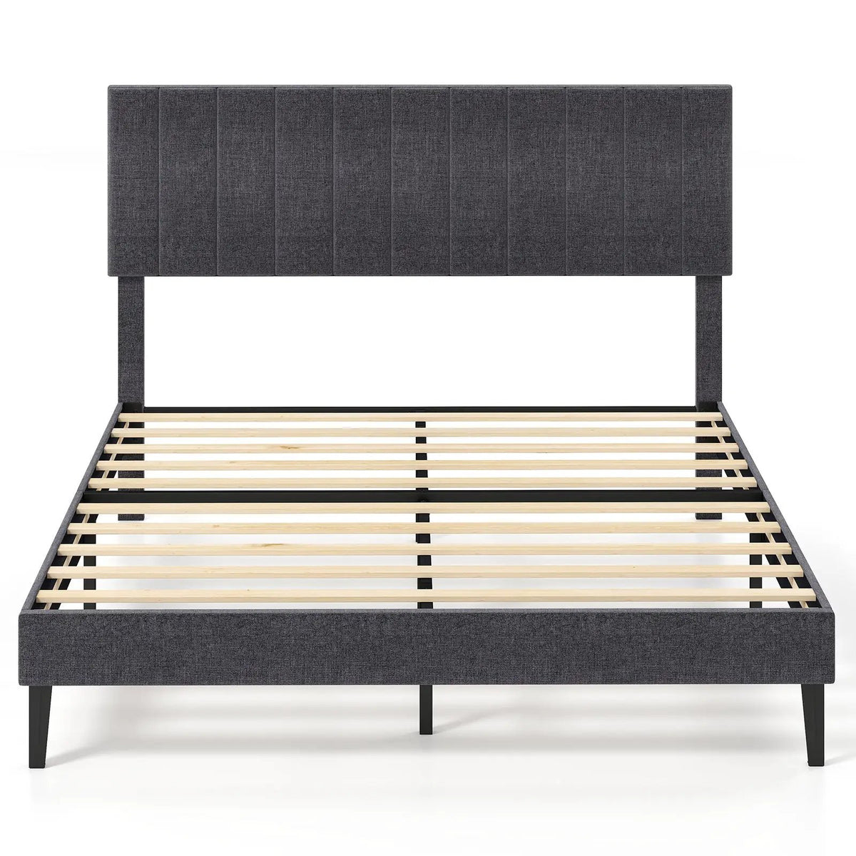 Velvet Upholstered Platform Bed with Height Adjustable Vertical Channel Headboard by DirectDeals