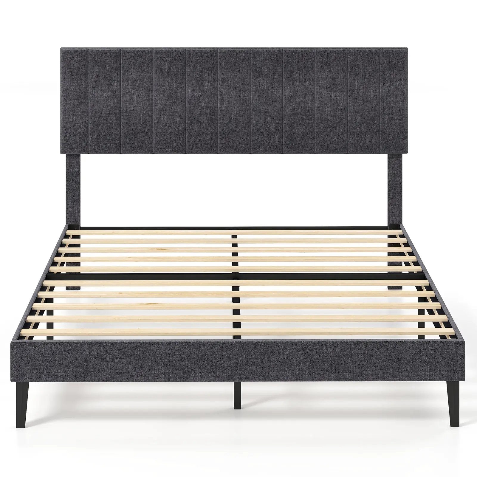 Velvet Upholstered Platform Bed with Height Adjustable Vertical Channel Headboard by DirectDeals