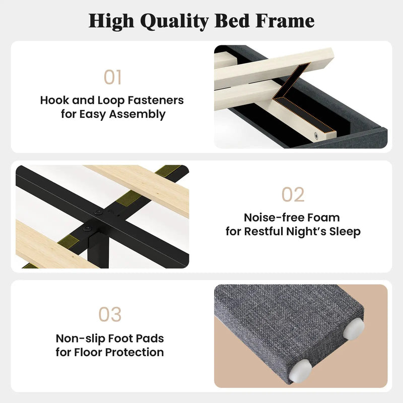 Velvet Upholstered Platform Bed with Height Adjustable Vertical Channel Headboard by DirectDeals
