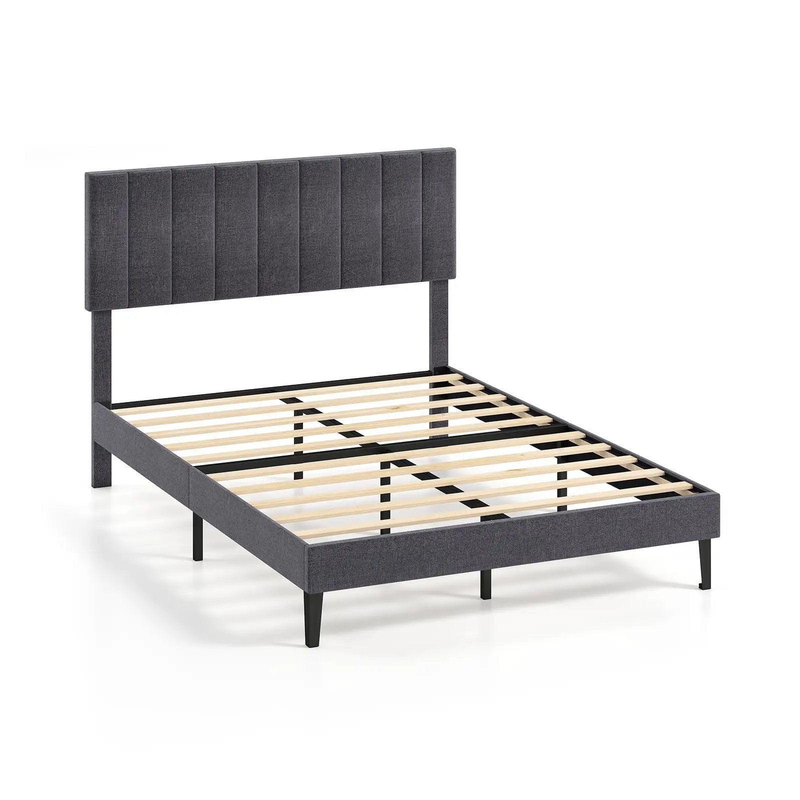 Velvet Upholstered Platform Bed with Height Adjustable Vertical Channel Headboard by DirectDeals
