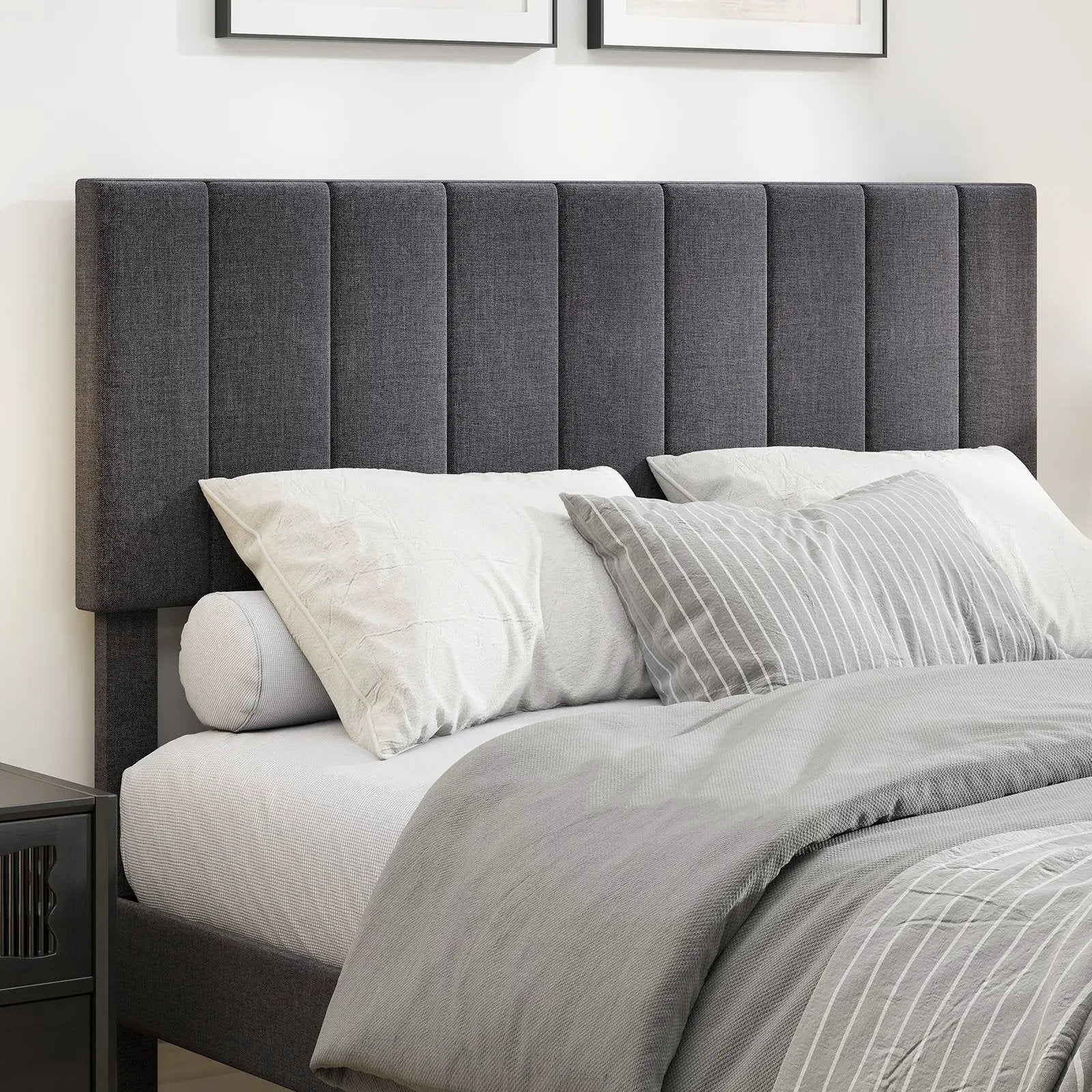 Velvet Upholstered Platform Bed with Height Adjustable Vertical Channel Headboard by DirectDeals
