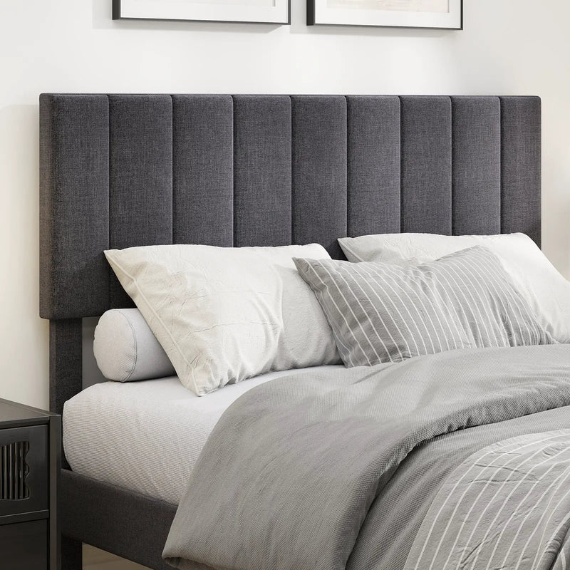 Velvet Upholstered Platform Bed with Height Adjustable Vertical Channel Headboard by DirectDeals