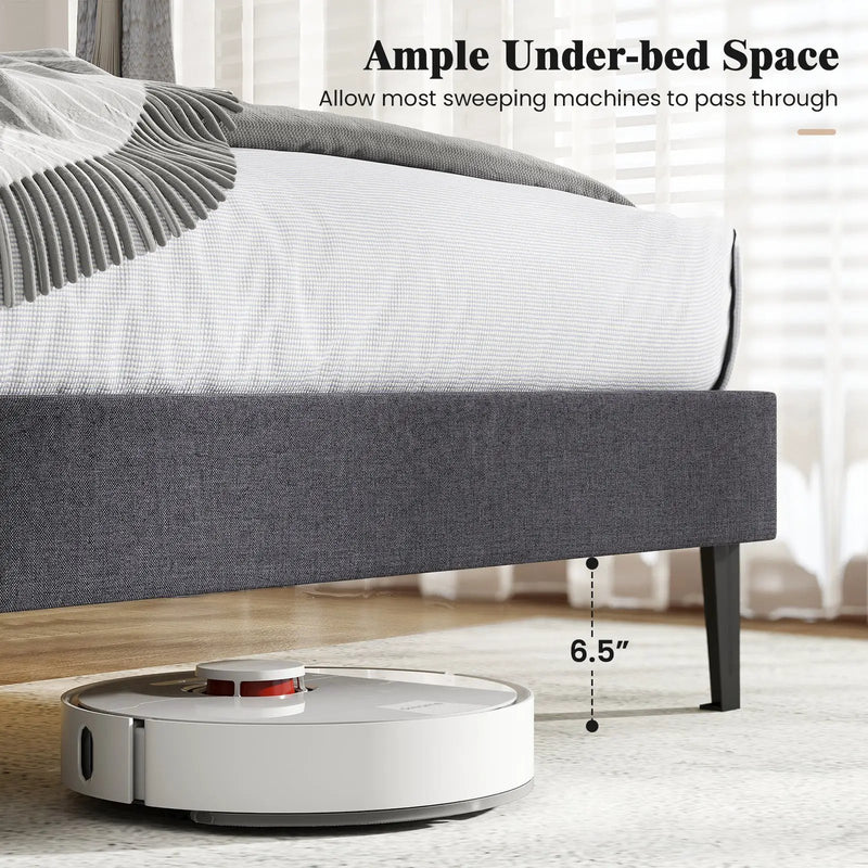 Velvet Upholstered Platform Bed with Height Adjustable Vertical Channel Headboard by DirectDeals