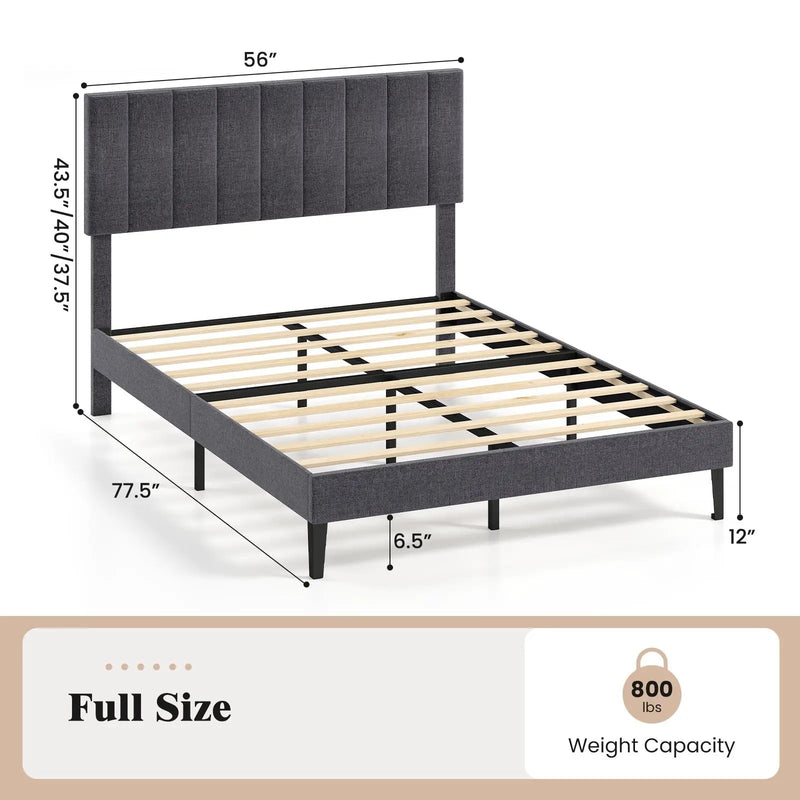 Velvet Upholstered Platform Bed with Height Adjustable Vertical Channel Headboard by DirectDeals