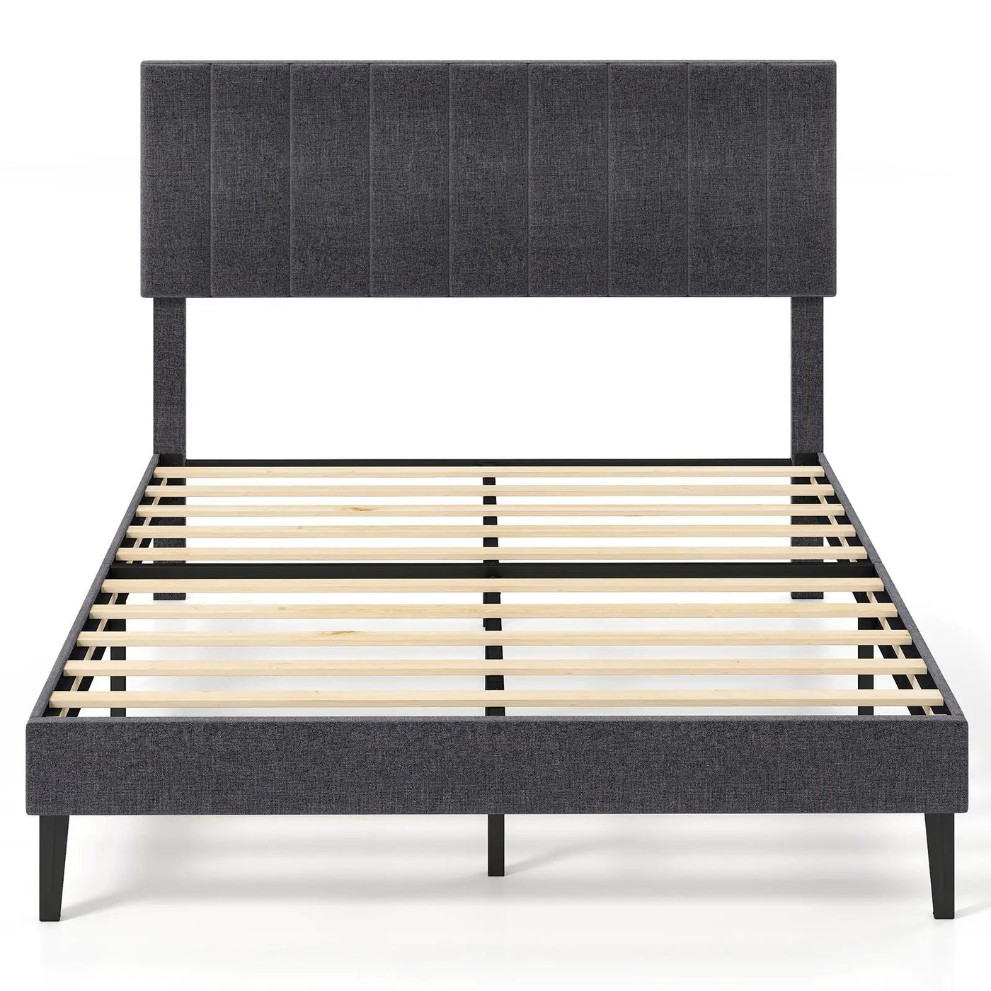 Velvet Upholstered Platform Bed with Height Adjustable Vertical Channel Headboard by DirectDeals