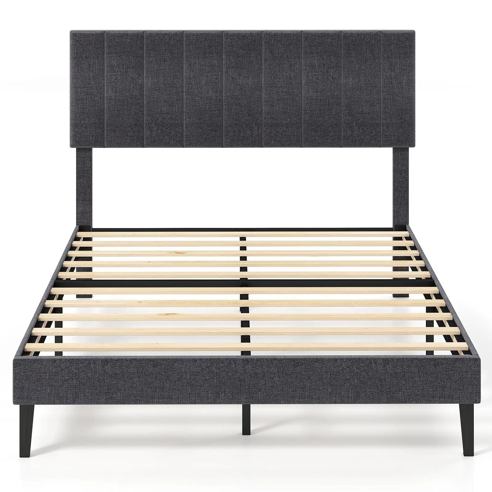 Velvet Upholstered Platform Bed with Height Adjustable Vertical Channel Headboard by DirectDeals