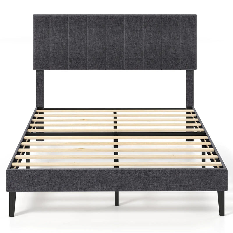 Velvet Upholstered Platform Bed with Height Adjustable Vertical Channel Headboard by DirectDeals