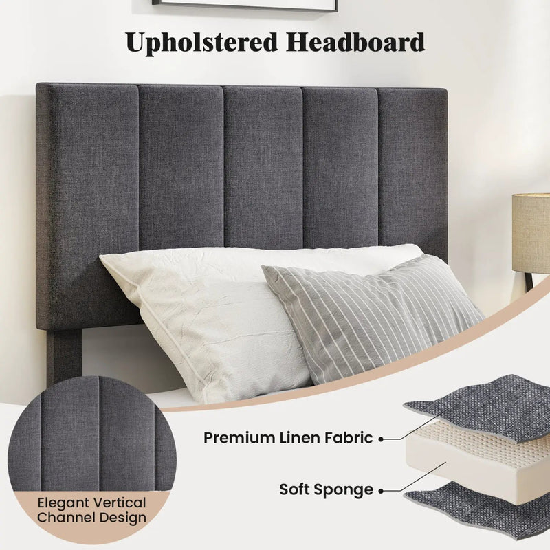 Upholstered Platform Bed with Adjustable Headboard - Twin Size by DirectDeals