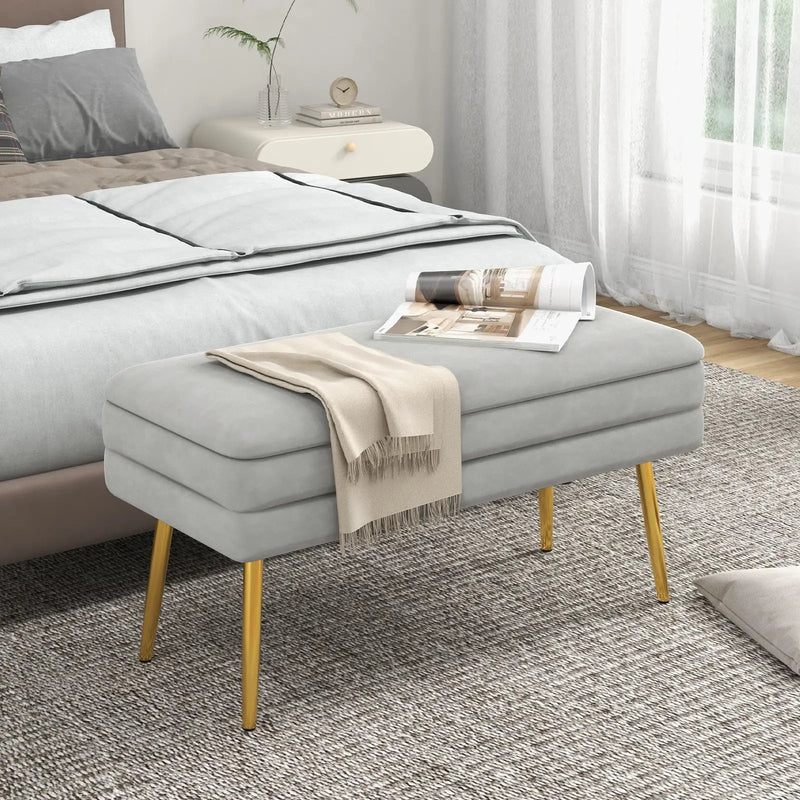 Velvet Upholstered Storage Bench with Removable Top-Grey by DirectDeals
