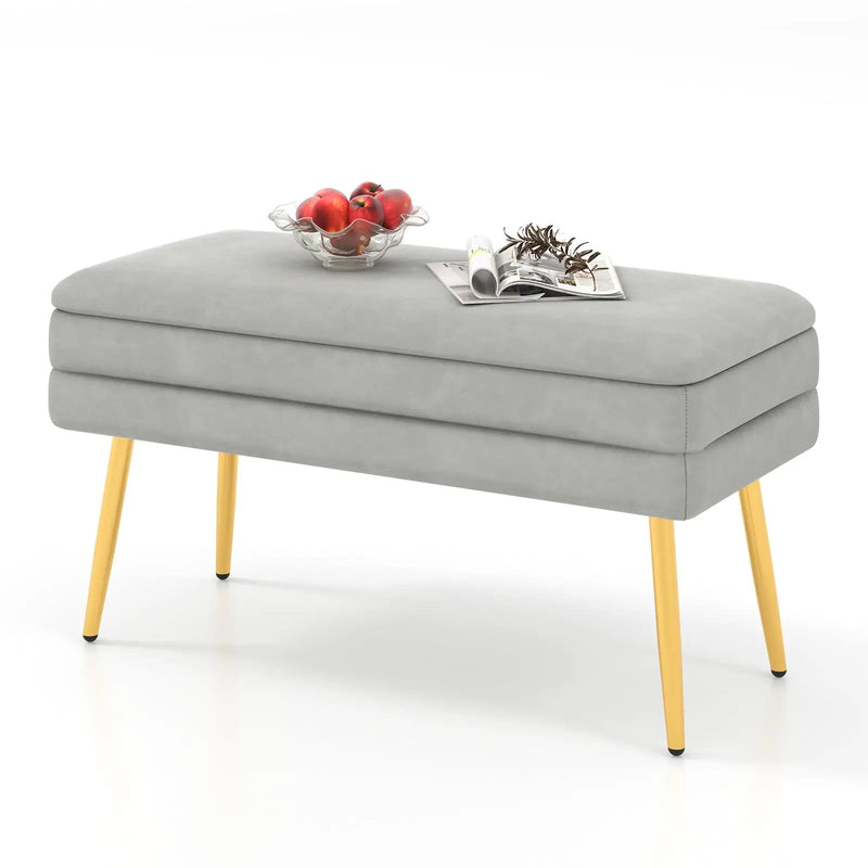 Velvet Upholstered Storage Bench with Removable Top-Grey by DirectDeals