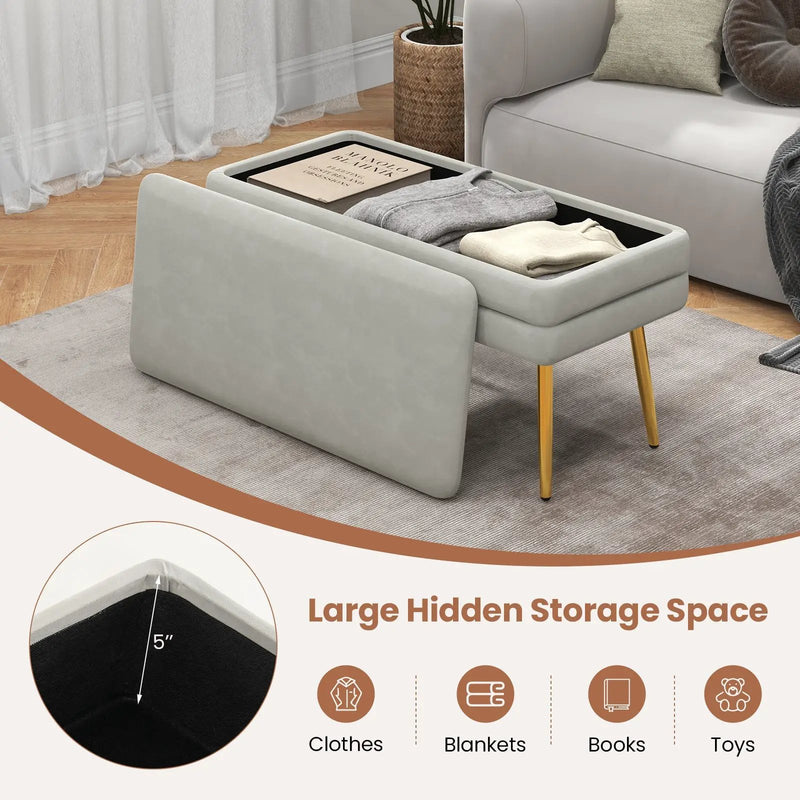 Velvet Upholstered Storage Bench with Removable Top-Grey by DirectDeals