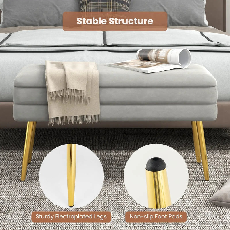 Velvet Upholstered Storage Bench with Removable Top-Grey by DirectDeals