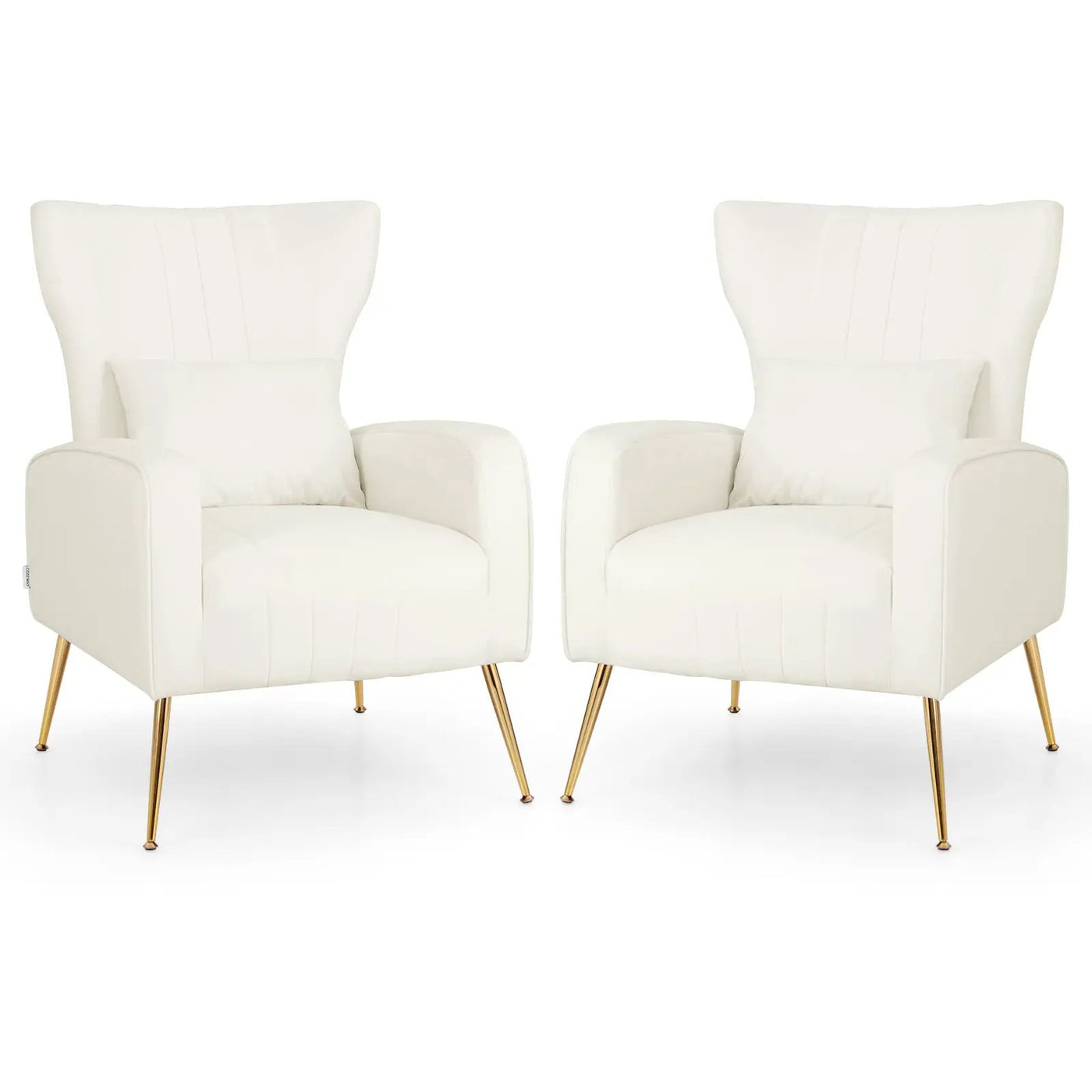 Velvet Upholstered Wingback Chair with Lumbar Pillow and Golden Metal Legs by DirectDeals