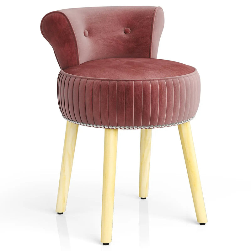 Velvet Vanity Chair with Back Upholstered Vanity Stool with Tufted Low Back and Solid Wood Legs by DirectDeals