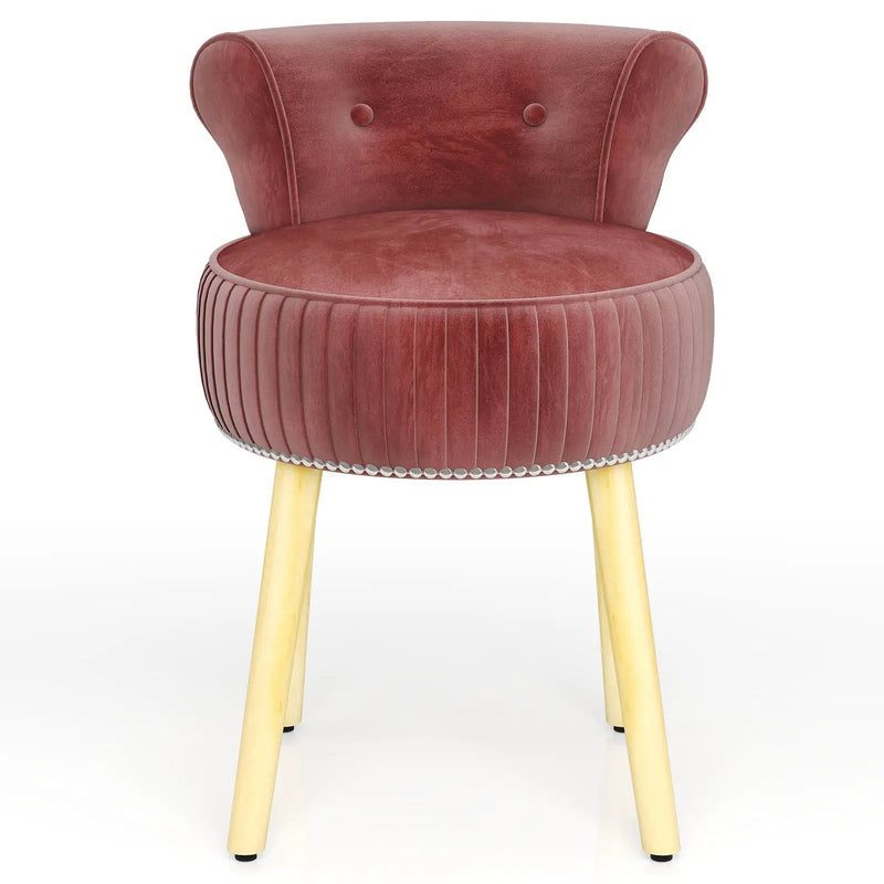 Velvet Vanity Chair with Back Upholstered Vanity Stool with Tufted Low Back and Solid Wood Legs by DirectDeals