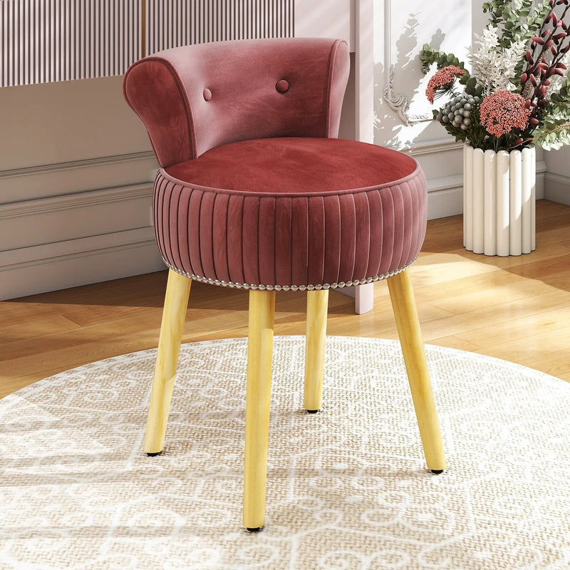 Velvet Vanity Chair with Back Upholstered Vanity Stool with Tufted Low Back and Solid Wood Legs by DirectDeals