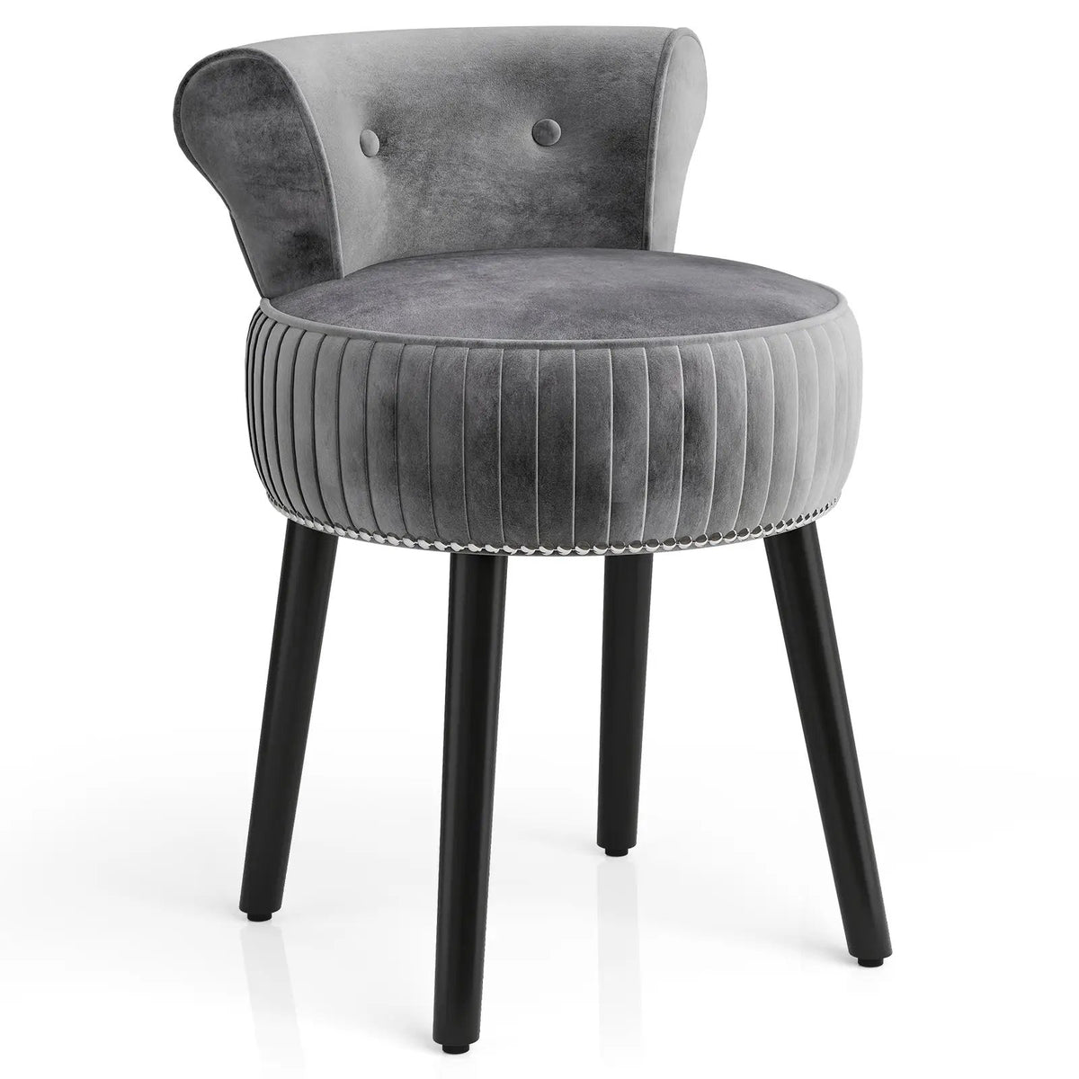 Velvet Vanity Chair with Back Upholstered Vanity Stool with Tufted Low Back and Solid Wood Legs by DirectDeals