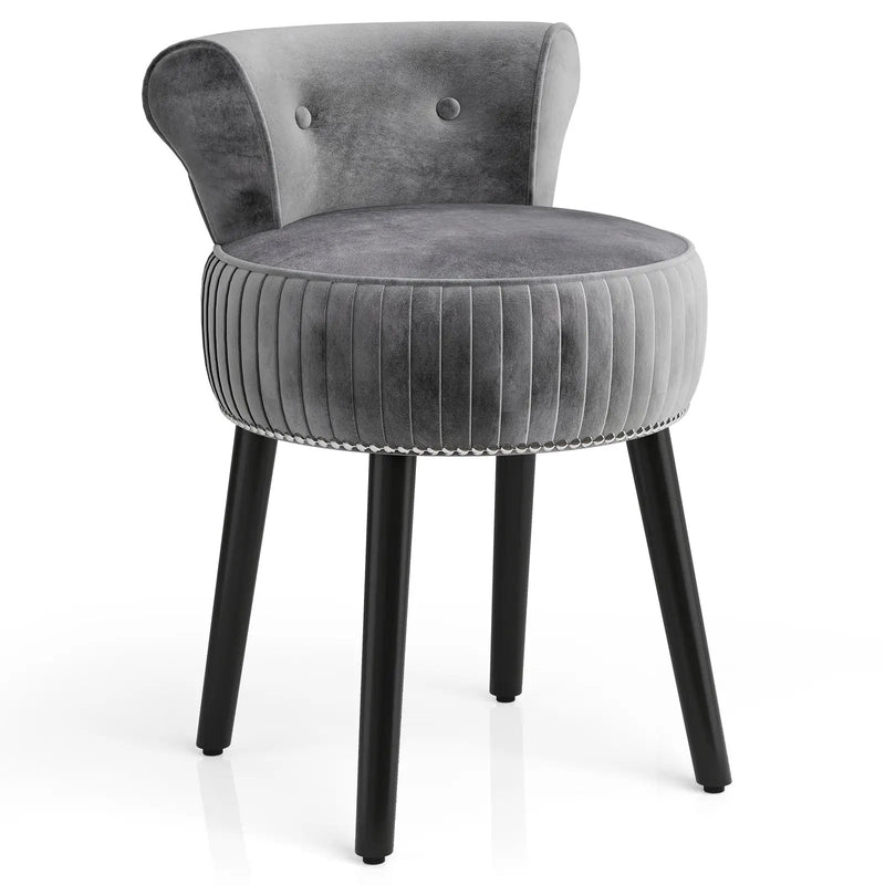 Velvet Vanity Chair with Back Upholstered Vanity Stool with Tufted Low Back and Solid Wood Legs by DirectDeals