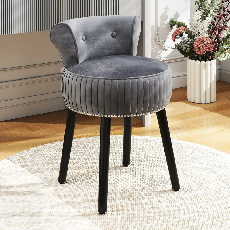 Velvet Vanity Chair with Back Upholstered Vanity Stool with Tufted Low Back and Solid Wood Legs by DirectDeals
