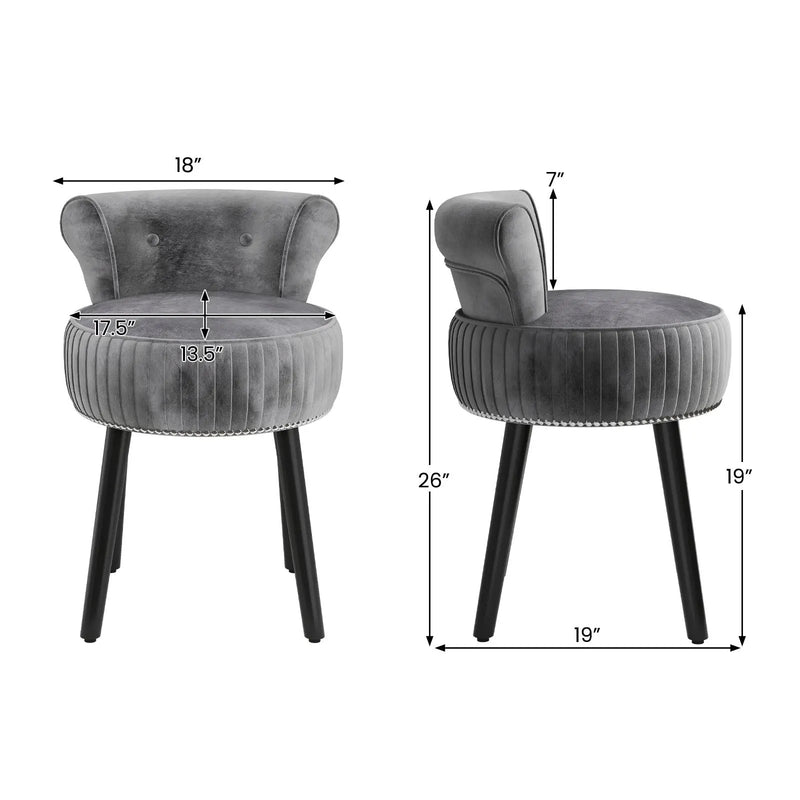 Velvet Vanity Chair with Back Upholstered Vanity Stool with Tufted Low Back and Solid Wood Legs by DirectDeals