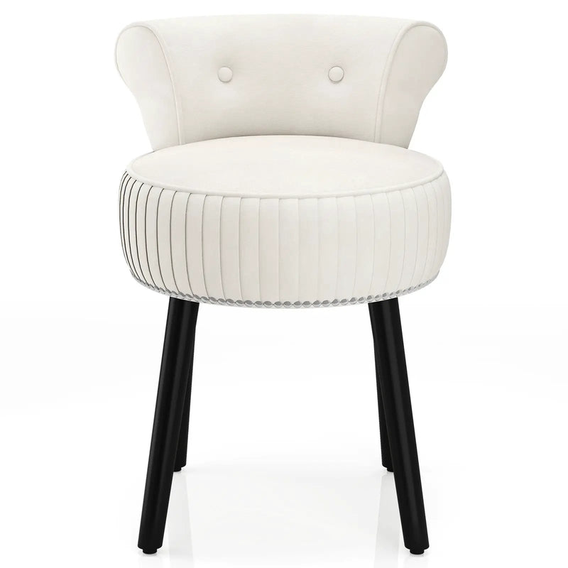Velvet Vanity Chair with Back Upholstered Vanity Stool with Tufted Low Back and Solid Wood Legs by DirectDeals