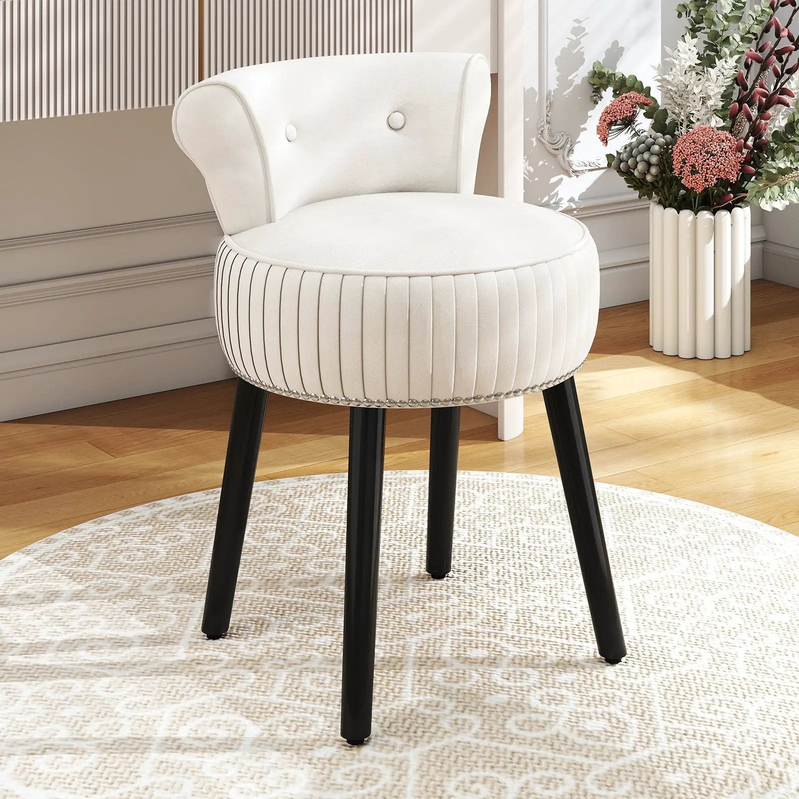 Velvet Vanity Chair with Back Upholstered Vanity Stool with Tufted Low Back and Solid Wood Legs by DirectDeals