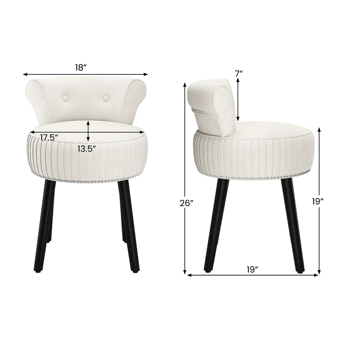 Velvet Vanity Chair with Back Upholstered Vanity Stool with Tufted Low Back and Solid Wood Legs by DirectDeals