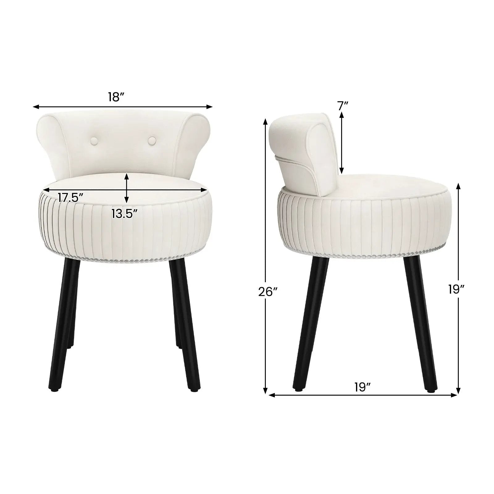 Velvet Vanity Chair with Back Upholstered Vanity Stool with Tufted Low Back and Solid Wood Legs by DirectDeals