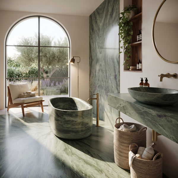 Verde Antico Marble Hand Carved Freestanding Bathtub W34 x L79 x H24