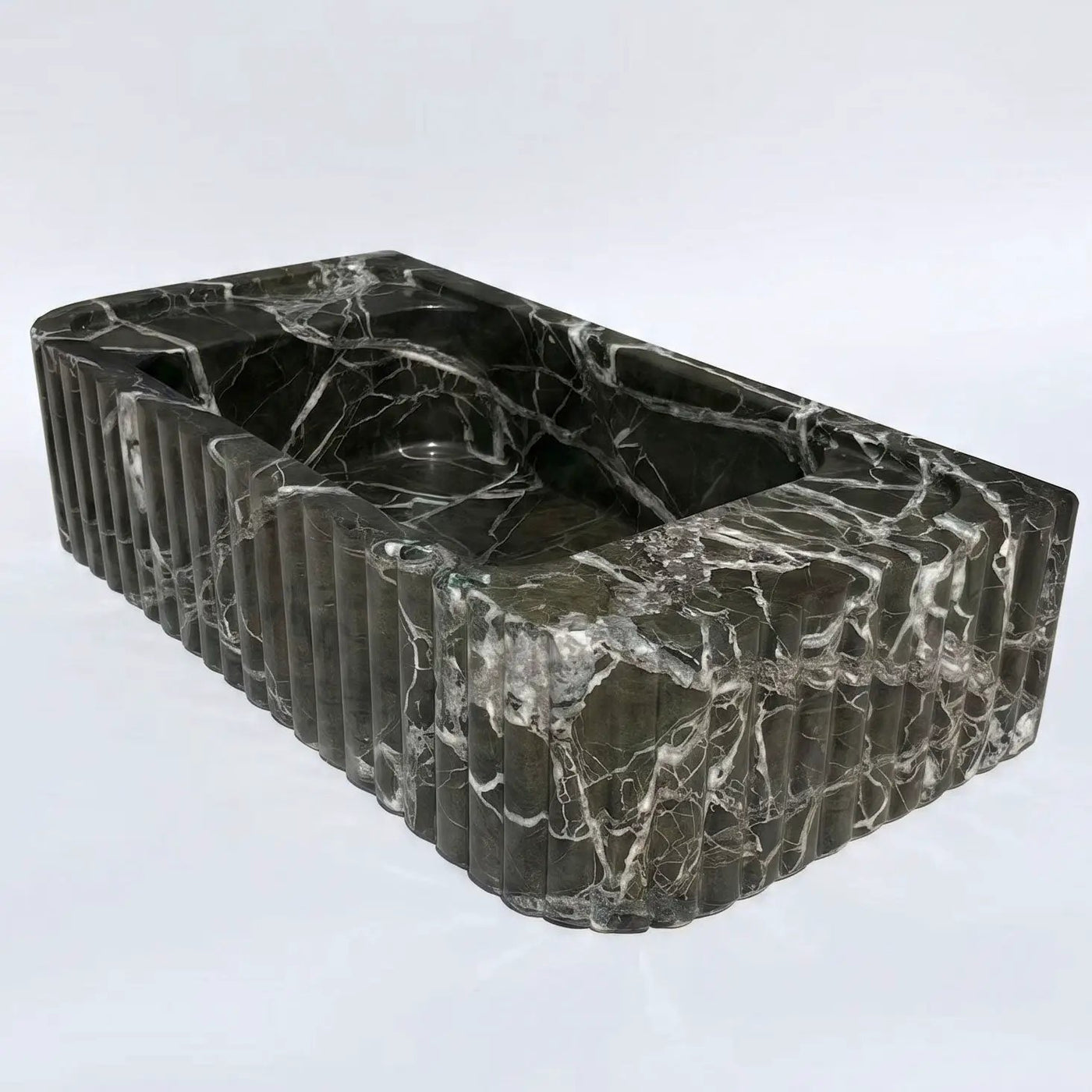 Verde Antico Marble Rectangular Wall-Mount Fluted Bathroom Sink 25x13 by GobekDesign