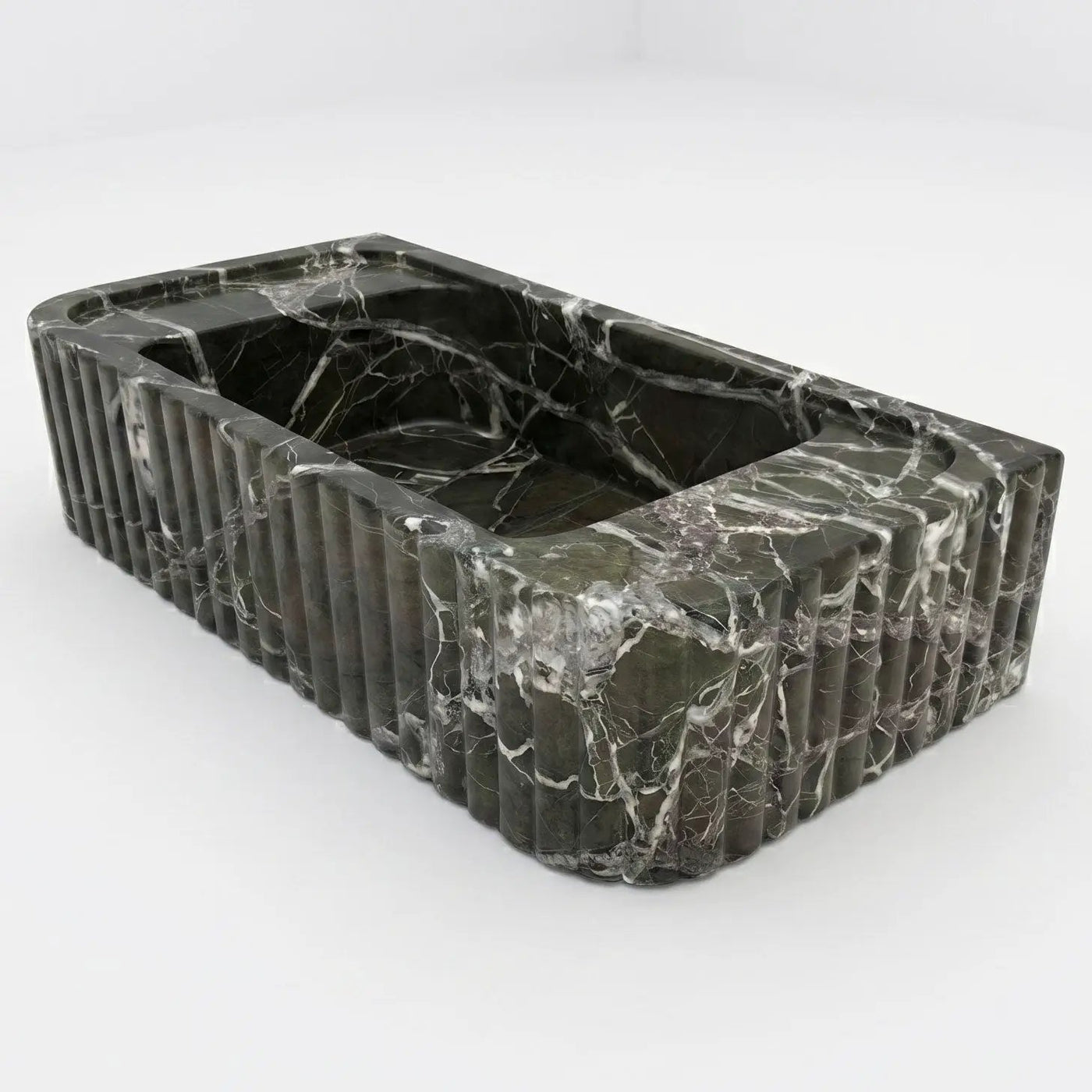 Verde Antico Marble Rectangular Wall-Mount Fluted Bathroom Sink 25x13 by GobekDesign
