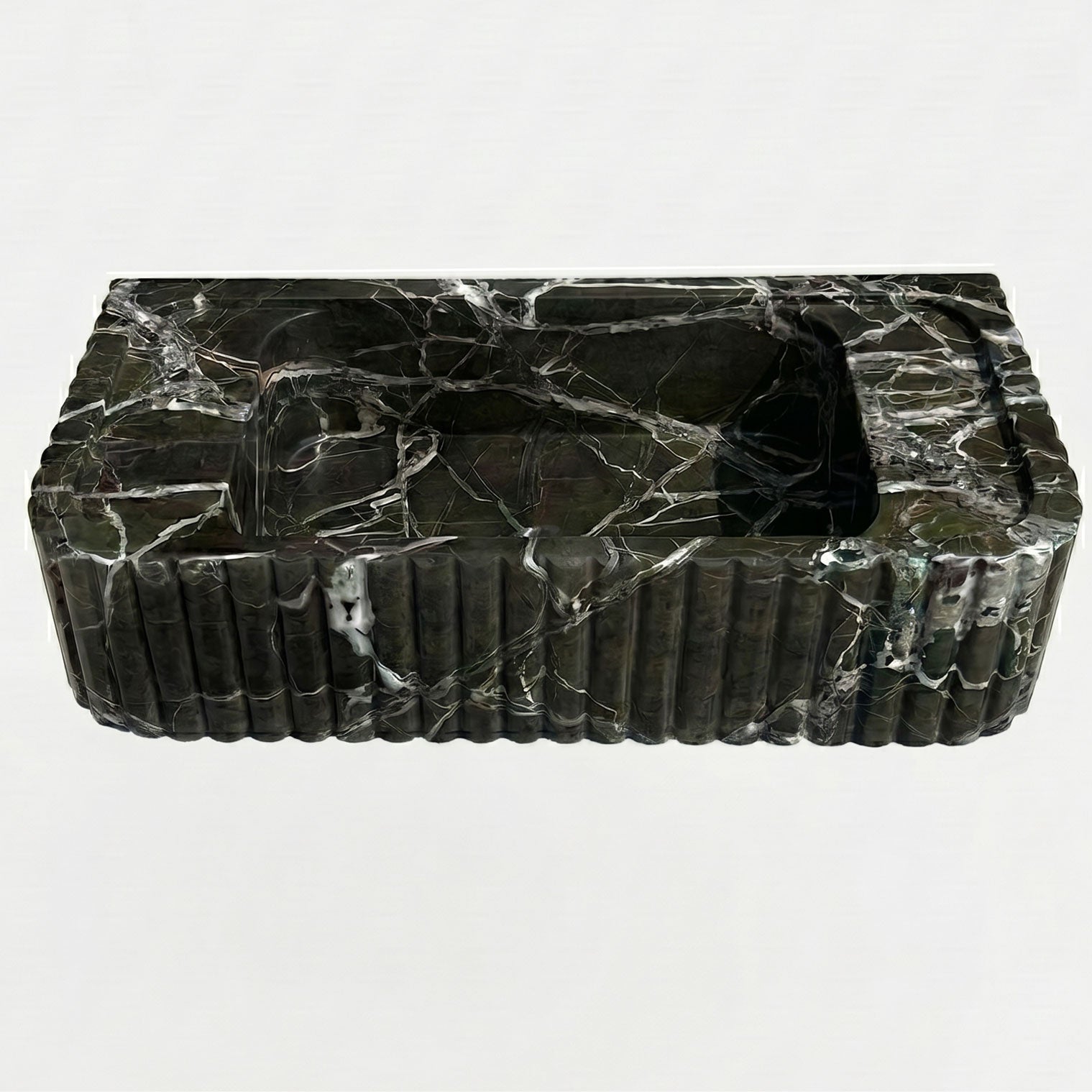 Verde Antico Marble Rectangular Wall-Mount Fluted Bathroom Sink 25x13 by GobekDesign