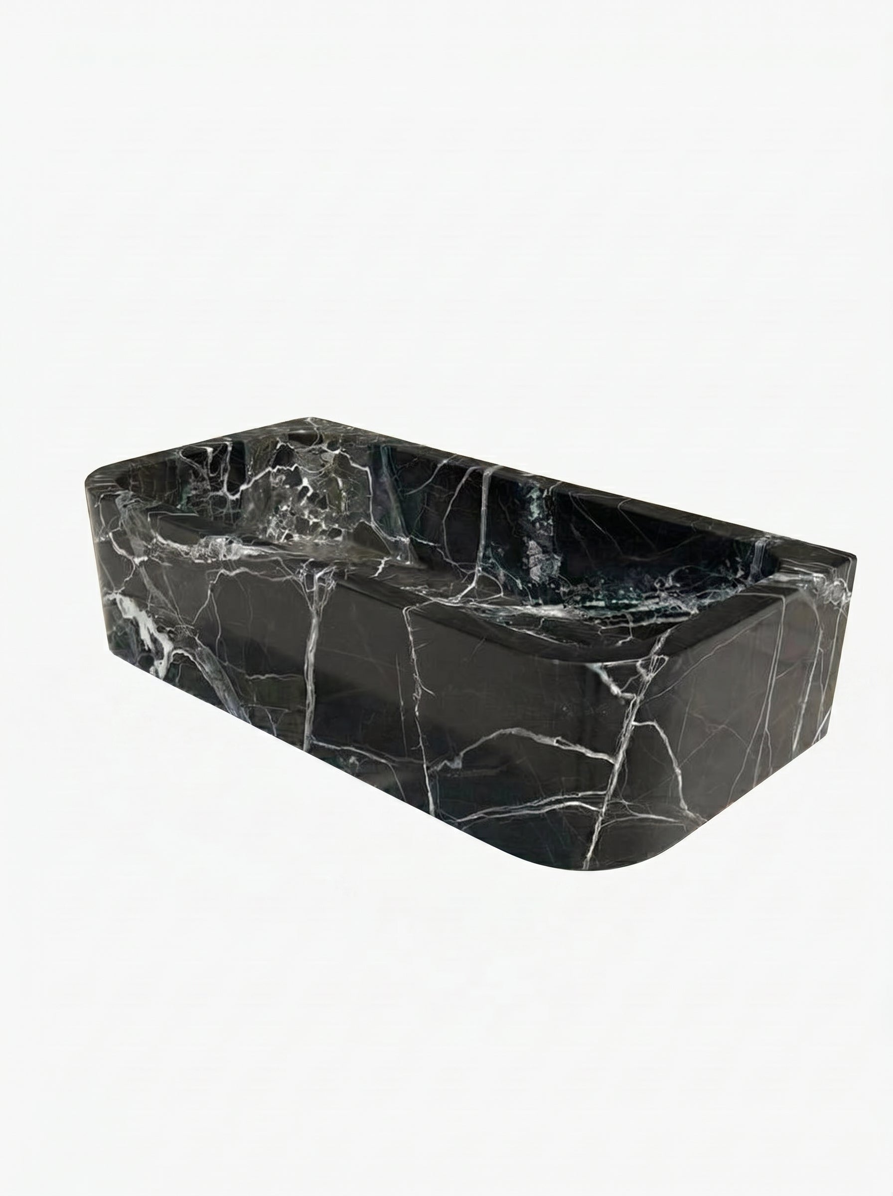 Green marble rectangular basin on a white background