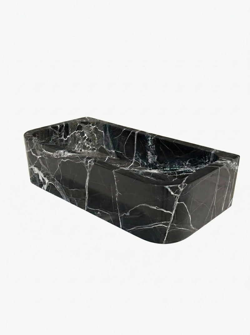 Green marble rectangular basin on a white background