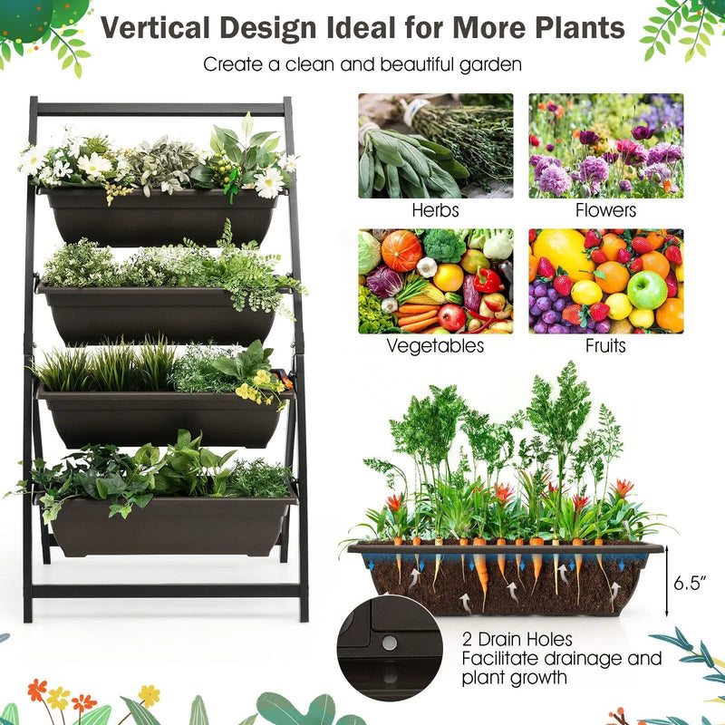 4-Tier Vertical Raised Garden Bed with 4 Containers and Drainage Holes by DirectDeals