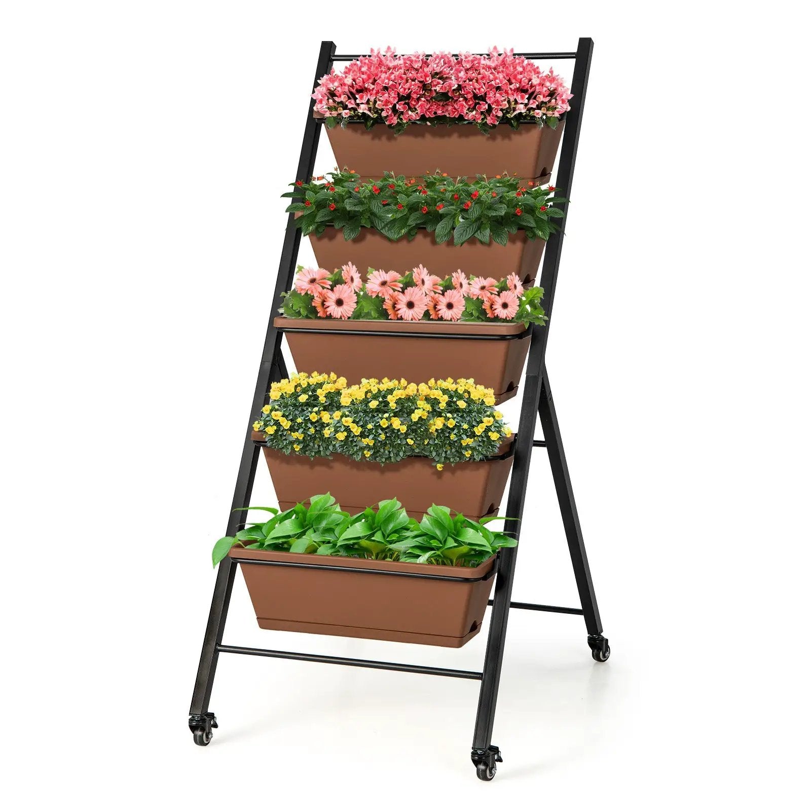 5-Tier Vertical Raised Garden Bed with Wheels and Container Boxes-Brown by DirectDeals