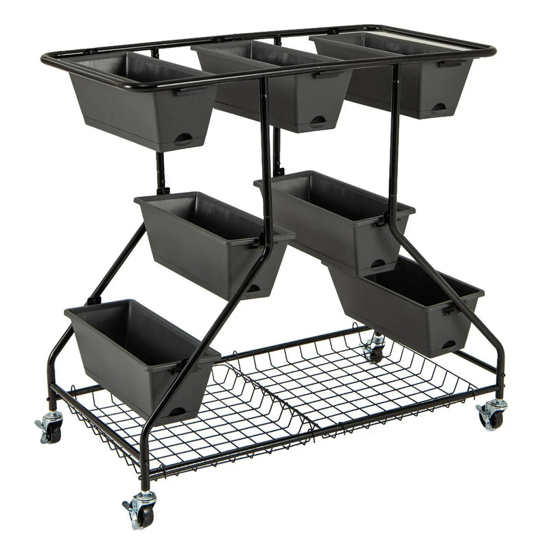 Vertical Raised Garden Bed with 7 Planter Boxes and Storage Baskets-Black by DirectDeals
